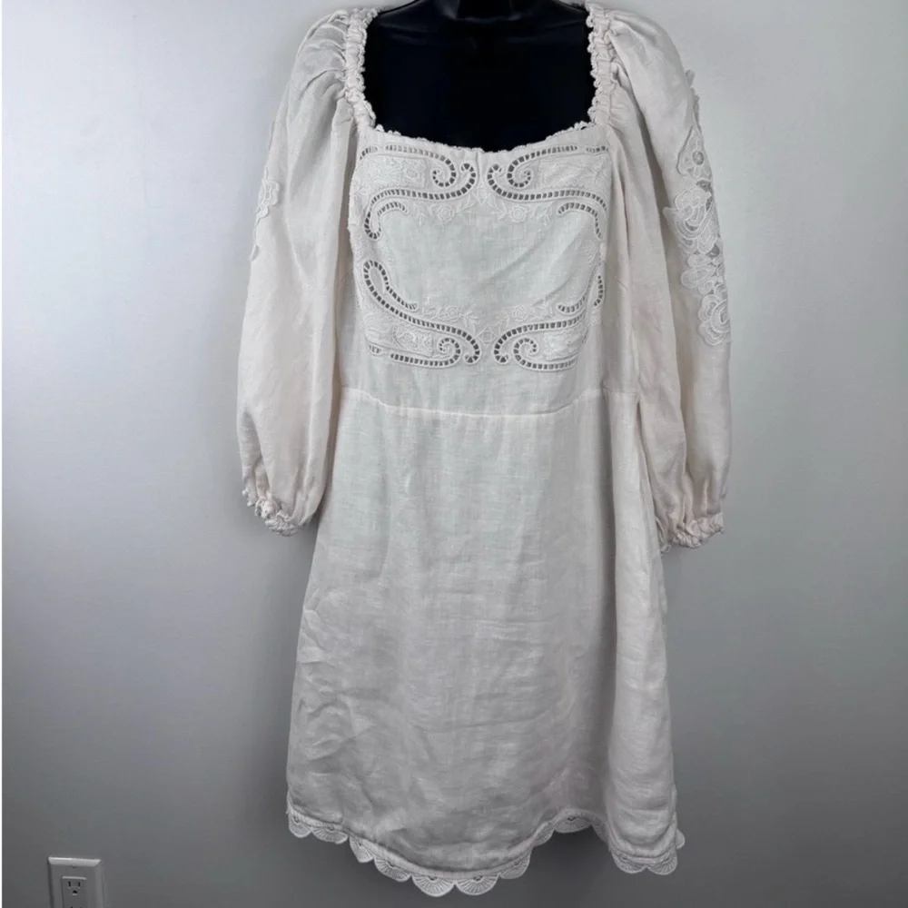 Farm Rio Off-White Embroidered Euroflax™ Premium Linen Mini Dress - Picture 6 of 8